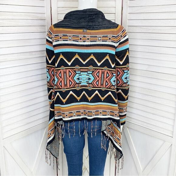 Billabong Dream Chaser Aztec Southwestern Boho Fringe Hem Cardigan Sweater Small - Picture 6 of 14
